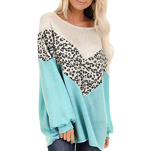 Product Cover BOLUOYI Womens Color Block Leopard Round Neck Raglan Long Sleeve Casual Loose Tunic Shirts Tops Pullover Sweatshirt