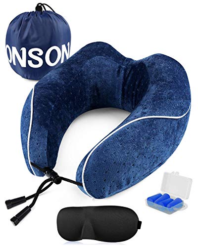 Product Cover ONSON Travel Pillow, Memory Foam Neck Pillow for Airplane Travel Adjustable Inflatable Airplane Pillow, Portable Neck Support Pillow for Kids,Women and Men