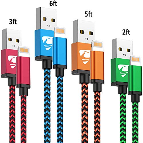 Product Cover iPhone Charger Cord 4Pack iPhone Charger Cable MFi Certified Lightning Cable Fast iPhone Charging Cord Nylon Braided iPhone Charging Cable Compatible with Phone 11 Pro max/XR max/8/7/6/6s/5/se,iPad