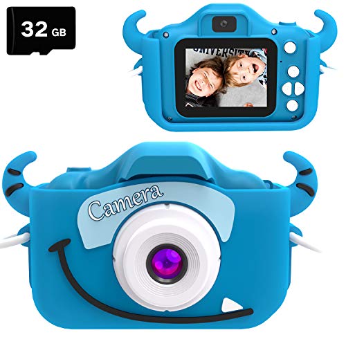 Product Cover goopow Kids Camera Toys for 3-8 Years Old Boys and Girl, Kids Digital Video Camera for Children with Shockproof Soft Cover, Best Christmas Birthday Gifts for Boys Girls - 32GB SD Card Included (Blue)