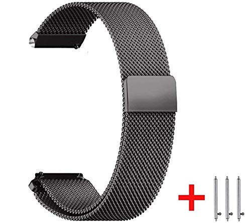 Product Cover 20mm Watch Bands Compatible with Samsung Galaxy Watch 42mm Amazfit Bip Ticwatch E/2, Metal Stainless Steel Replacement Sport Strap for All Other Smart Watch with 20mm Black