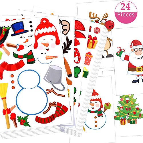 Product Cover 24 Christmas Party Games Mix and Match Stickers for Kids Christmas Theme Party Favors, Fun Craft Project for Children Snowman Elk Santa Claus Christmas Trees Sticker Game Favorite Christmas Stickers