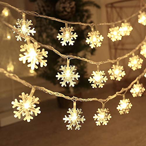 Product Cover BIMOUR Christmas Lights, Snowflake String Lights 19.6 ft 40 LED Fairy Lights Battery Operated Waterproof for Xmas Garden Patio Bedroom Party Decor Indoor Outdoor Celebration Lighting, Warm White