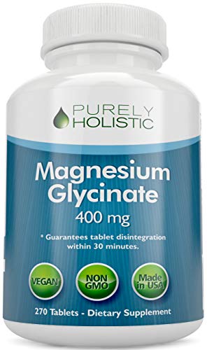 Product Cover Magnesium Glycinate 400mg Tablets - 100% More 270 Magnesium Tablets (not Capsules), Highly Bioavailable, Non Buffered, Vegan and Vegetarian - Improved Sleep, Stress Relief & Cramp Defense