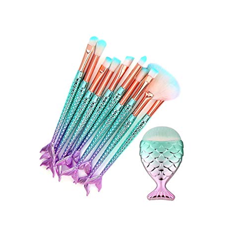 Product Cover Makeup Brushes 11PCS Make Up Foundation Eyebrow Eyeliner Blush Cosmetic Concealer Brushes for a Stunning Eye Makeup Mermaid Colorful