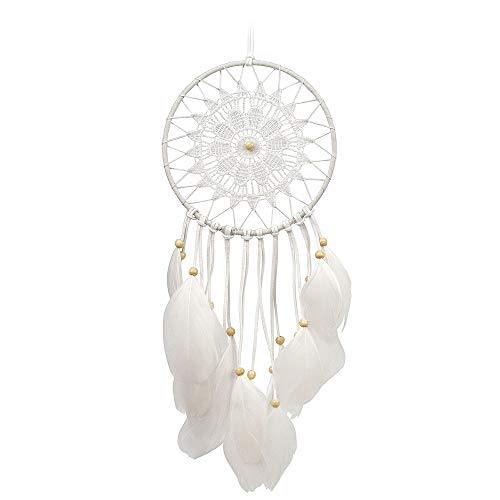 Product Cover MiRundel Dream Catcher Wall Decor - White Feather Handmade Dreamcatcher for Bedroom Baby Kids Girls Boys Room Large Craft Boho Hanging Decoration Traditional Gift for Wedding Nursery Dream Catchers
