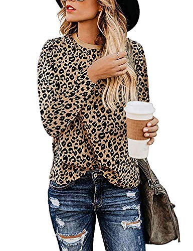 Product Cover NSQTBA Womens Casual Long Sleeve Cute Shirts Leopard Print Tops Fashion Basic Tees S-2XL