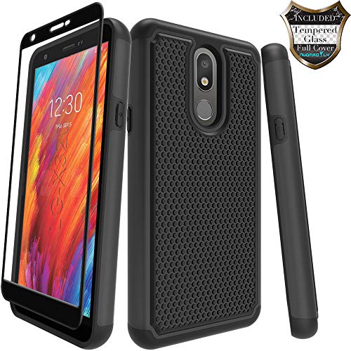 Product Cover LG Prime 2/Aristo 4 Plus/Escape Plus/Arena 2/Tribute Royal/Journey LTE/K30 2019/X320 Case with [Tempered Glass Screen Protector] Nuomaofly Rugged Heavy Duty Shock-Absorption Protection (Black)