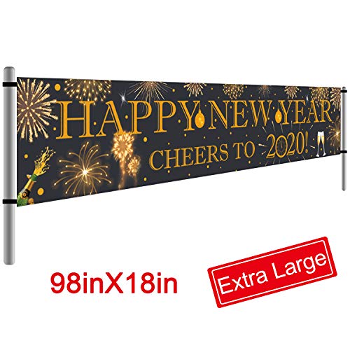 Product Cover Large Happy New Year banner | Cheers to 2020 Banner | New Year Decorations | New Year Party Supplies | New Year Eve Banner | Home Indoor Outdoor Hanging Decor (8.2 x 1.5 FT)