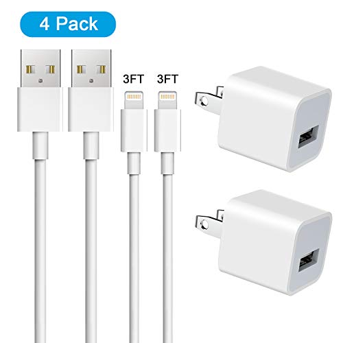 Product Cover iPhone Charger, Everdigi 2 Pack USB Wall Charger Adapter Block with 2 Pack 3FT Fast Charging Cable Cord Compatible iPhone 11/Xs/Xs Max/XR/X /8/7/6/6S Plus SE/5S/5C, iPad and More (Pack of 4)