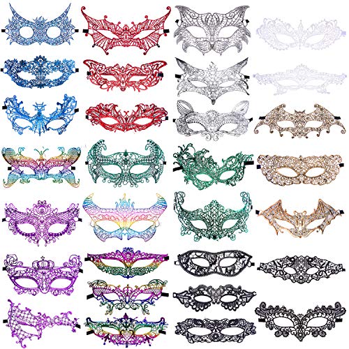 Product Cover SIQUK 30 Pieces Masquerade Masks Bulk Lace Mask Women Venetian Masks Lace Masquerade Mask for Party Ball, 9 Colors