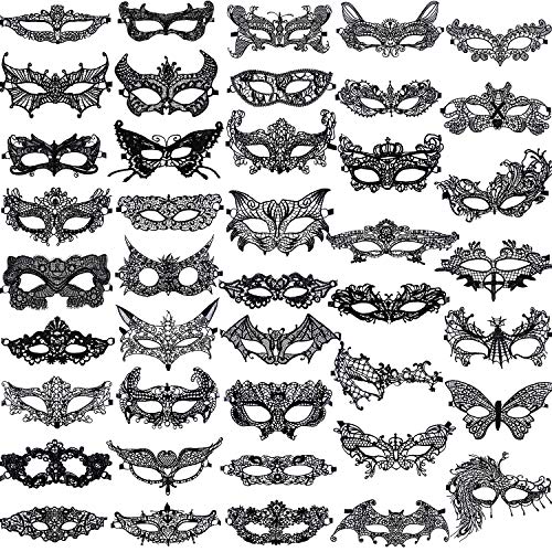 Product Cover SIQUK 42 Pieces Masquerade Masks Black Lace Mask Women Party Ball Venetian Masks