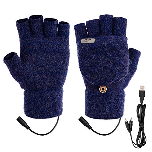 Product Cover Unisex USB Heated Gloves, Winter Full & Half Fingers Knitting Warmer Gloves（Blue）