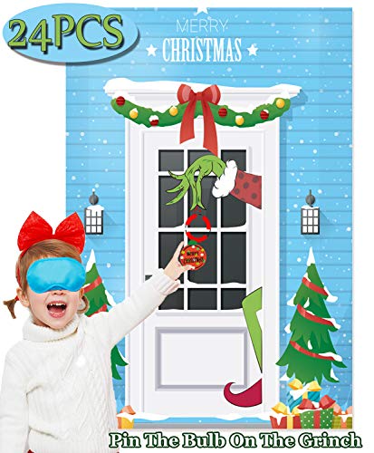 Product Cover Funnlot Grinch Christmas Games Pin The Bulb On The Grinch Christmas Pin Game Xmas Activities Grinch Party Supplies Grinch Party Decorations Christmas Party Games for Kids