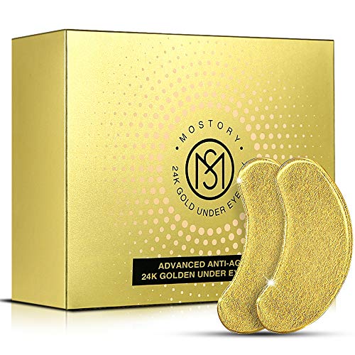 Product Cover 24K Gold Under Eye Mask - Eye Patches Treatment for Puffy Eyes Pure Collagen Golden Anti-aging Dark Circles Eye Bags Wrinkles Pads Masks Cooling Eye Spa Hydrogel Undereye patch - 20 Pairs (GOLD)