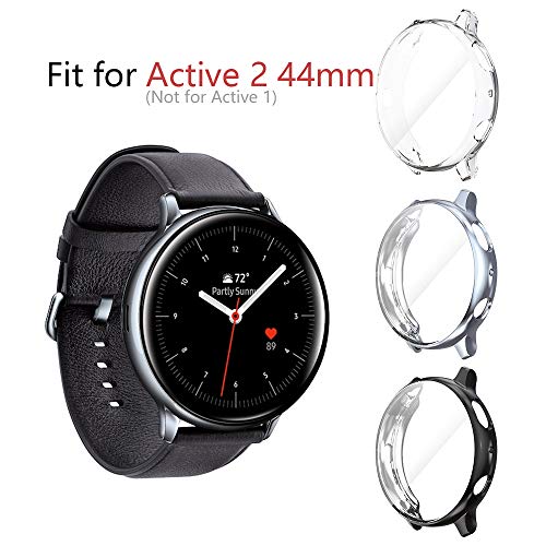 Product Cover Seltureone (3 Pack) Compatible for Samsung Galaxy Watch Active 2 Case 44mm (2019), Heavy-Duty Overall Full Body Protective TPU Anti-Scratch Cover for Active2 44mm (Clear,Black,Gray)