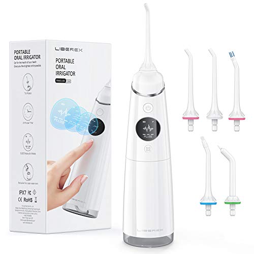 Product Cover Liberex Cordless Water Flosser - 4 Modes Portable Oral Irrigator with OLED Display Screen, 5 Jet Nozzles, IPX7 Waterproof 300ml Reservoir, Teeth Cleaner for Teeth Braces, USB Rechargeable (White)