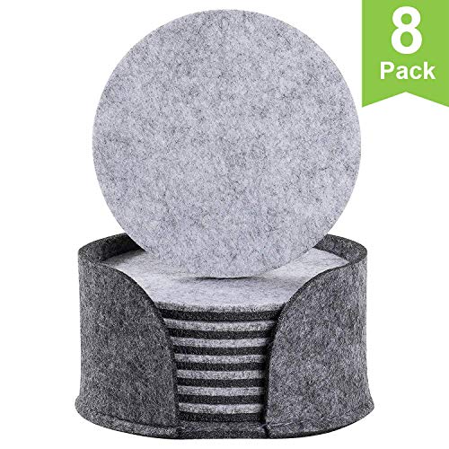 Product Cover Felt Coasters Set-Super Absorbent Table Coasters Double-sided 8-piece Set (4 Inch Round, 4mm Thick) Modern Decorative Coaster Drinks-Matching Felt Coaster Holder(Gray)