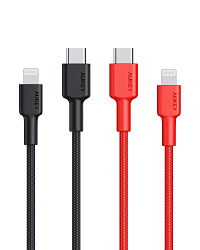 Product Cover AUKEY USB C to Lightning Cable (6.6ft-2 Pack) iPhone 11 Charger [Apple MFi-Certified] Durable Braided Nylon PD Fast Charging Cable iPhone Cable Compatible with iPhone 11 Pro/XS/8 Plus/iPad/Airpods Pro