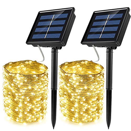 Product Cover JosMega Upgraded Larger Solar Powered String Lights 2 Pack 72 ft 200 LED 8 Modes Waterproof IP65 Twinkle Lighting Indoor Outdoor Fairy Firefly Lights Auto ON/Off (2 Pack 72 ft 200 LED, Warm White)