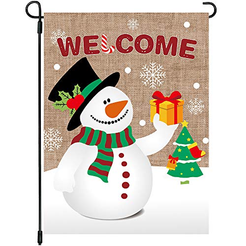 Product Cover MIDOLO Christmas Burlap Welcome Garden House Flags with Snowman for Merry Christmas Winter Holiday Decorations, Indoor/Outdoor Yard Flags, Double-Sided, Gift for Kids Children,12 X 18 Inch