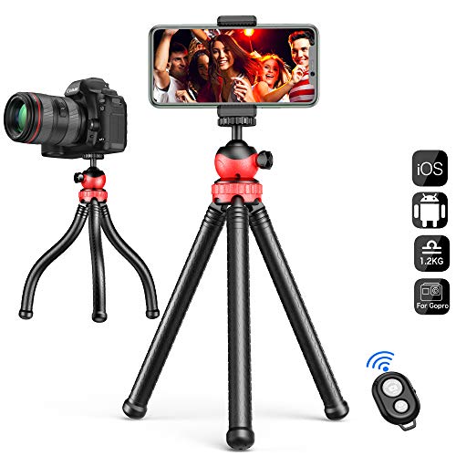 Product Cover Updated 2020 Version Cell Phone Tripod Stand, Portable Flexible Camera Tripods Mount, with Bluetooth Remote and Universal Clip 360° Rotating for iPhone and Samsung Android Smart Phone