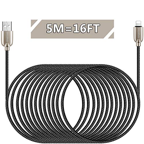 Product Cover 16FT Charger Cable，5M Nylon Fishnet Braided Super-long Charge Cord USB Cable with Zinc Alloy Connector Compatible with Phone 11/11Pro/11ProMax/Xs/Max/XR/X/8/8Plus/7/7Plus/6S/6S Plus/5/5S/5C/SE/Pad/Pod