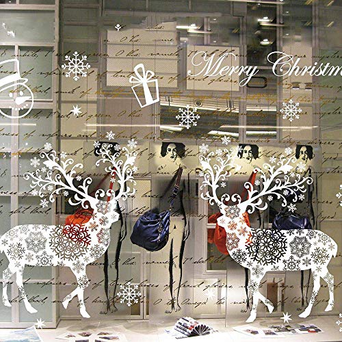 Product Cover ONDY Christmas Snowflake Window Cling Stickers for Glass, Xmas Decals Decorations Holiday Snowflake Santa Claus Reindeer Decals for Party, Christmas No Glue Static Stickers for Glass Windows