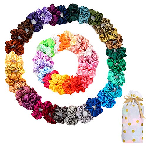 Product Cover Yanwenx 50 Pieces Silk Stain Hair Scrunchies Elastic Hair Band Set for Women or Girls, Stretchable Hair Ties Ropes Bobbles for Ponytail Holder hair accessories scrunchies- Assorted Colors Scrunchies