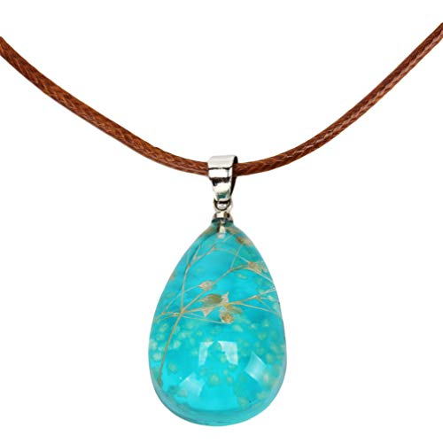 Product Cover MYXP Women's Luminous Dried Flower Teardrop Pendant Necklace Charm Necklace Jewelry Gift, Transparent + Blue