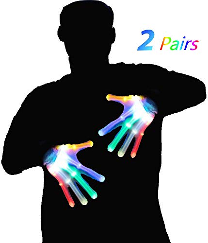 Product Cover LED Gloves, K KERNOWO 2 Pairs LED Finger Lights Gloves, 5 Colors 6 Light Modes Colorful LED Rave Gloves for Halloween, Christmas Gift, Dance Costumes, Kids Games, Light-up Party.
