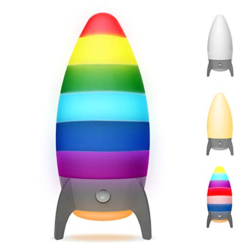 Product Cover FULLOSUN Rocket Night Lights for Kids with 7 RGB Color-Changing Motion Sensor, Warm White Spaceship Bedside Lamp Holiday Xmas Gifts for Baby Room, Bedroom, Hallway
