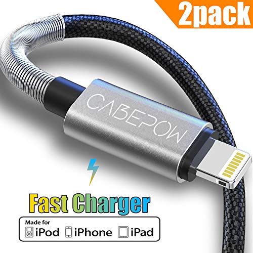 Product Cover [ Apple MFi Certified ] iPhone Charger 6ft, CABEPOW 6 Foot Long Lightning Charger Cable, High-Speed iPhone Cord with Premium Metal Connector for iPhone 11/11Pro/11Max/ X/XS/XR/XS Max/8/7/6/5S/SE