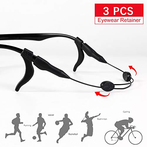 Product Cover TGOOD 3 PCS Glasses Straps Adjustable Eyewear Retainer, No Tail Sunglasses Strap with 6 PCS Anti-Slip Hooks - Waterproof Sports Eyeglass Holder for Kids, Adults - Black