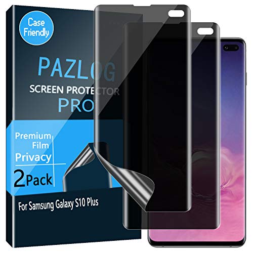 Product Cover [2 Pack] Galaxy S10 Plus Privacy Screen Protector, Anti Spy [Full Curved ][Works with Fingerprint ID] No Bubble Easy Install Flexible Film with Lifetime Replacement Warranty for Samsung Galaxy S10+