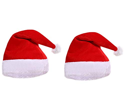 Product Cover Santa Hat Christmas Hat for Adults Unisex Traditional & Classical Santa Claus Cap Short Plush Red Velvet Fabric, 2 pcs a Pack