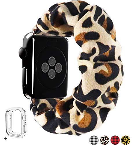 Product Cover Scrunchie Elastic Watch Band for Apple Watch 38mm/40mm 42mm/44mm,Innovative Elastic Faux Suede Wristband for iWatch Series 4 3 2 1 MONOBLANKS (Leopard, 42MM/44MM)