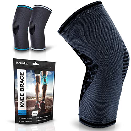 Product Cover POWERLIX Knee Brace Support - Best Compression Sleeve for Men & Women for Pain Relief- Superior Braces for Meniscus Tear & Arthritis, Please Refer to The Sizing Chart