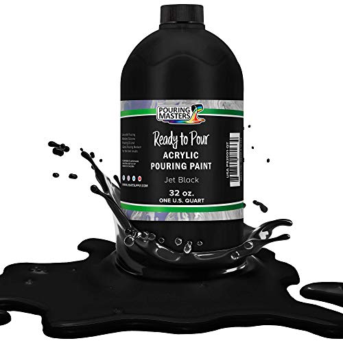 Product Cover Pouring Masters Jet Black Acrylic Ready to Pour Pouring Paint - Premium 32-Ounce Pre-Mixed Water-Based - for Canvas, Wood, Paper, Crafts, Tile, Rocks and More