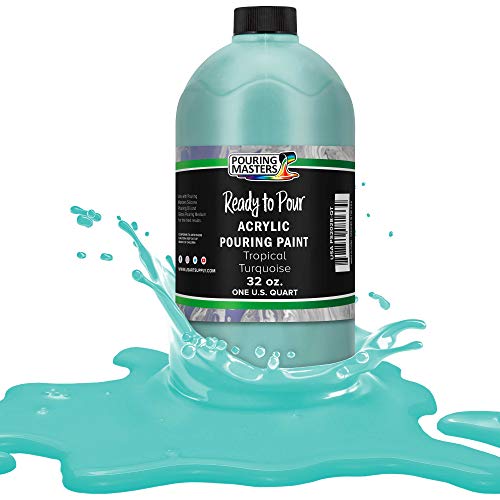 Product Cover Pouring Masters Tropical Turquoise Acrylic Ready to Pour Pouring Paint - Premium 32-Ounce Pre-Mixed Water-Based - for Canvas, Wood, Paper, Crafts, Tile, Rocks and More