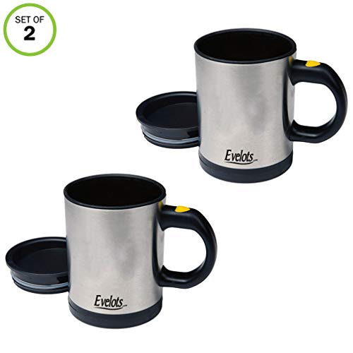 Product Cover Evelots Self Stirring Coffee Mug-Tea-Juice-Travel-12 ounce-Stainless Steel-Set/2