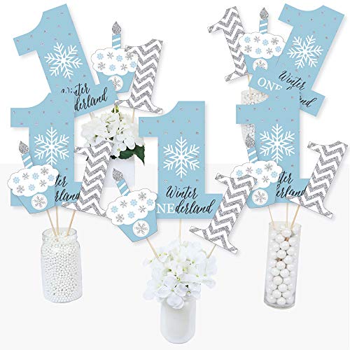 Product Cover Big Dot of Happiness Onederland - Snowflake Winter Wonderland First Birthday Party Centerpiece Sticks - Table Toppers - Set of 15