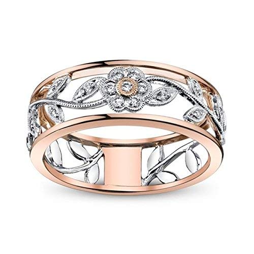 Product Cover Zhx Exquisite Women's 925 Sterling Silver Floral Ring Proposal Gift Two Tone Diamond Jewelry 18K Rose Gold Vine Flower Bridal Engagement Rings Wedding Band Size 6-10 (10)