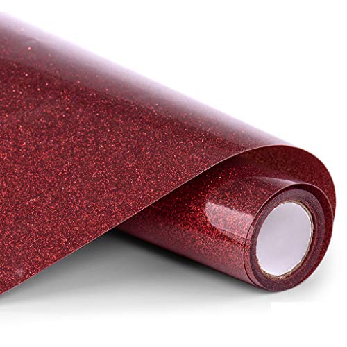 Product Cover PU HTV Vinyl - 12inch x 5feet Glitter Heat Transfer Vinyl roll for Silhouette Cameo & Cricut Easy to Cut, Weed and Transfer, Iron On Htv Vinyl Design for T-Shirt, Clothes and Other Textiles (Red)