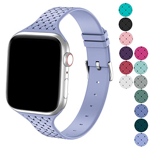Product Cover Bandiction Silicone Sport Band Compatible with Apple Watch Band 38mm 40mm, Slim Soft Woven Pattern Sport Watch Wristband Strap for iWatch 5 4 3 2 1 (Lavender Gray)