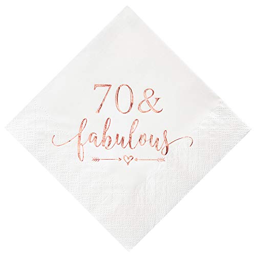 Product Cover Crisky 70 and Fabulous Cocktail Napkins Rose Gold for Women 70th Birthday Decorations, 70th Birthday Bevergae Dessert Cake Table Supplies, 50Pcs, 3-Ply