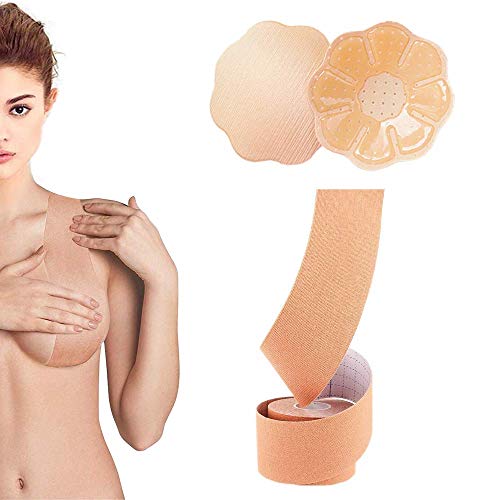 Product Cover Auteek Boob Tape, Reusable Brease Lift Tape and 2 Pcs Cotton Adhesive, Cotton Silk Thread Bra Breathable Invisible Sticky Bra