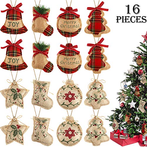 Product Cover WILLBOND 16 Pieces Christmas Tree Stocking Ornaments Xmas Hanging Decoration Stockings Burlap Christmas Ornaments for Xmas Hanging Ornaments Decorations (Color Set 1)