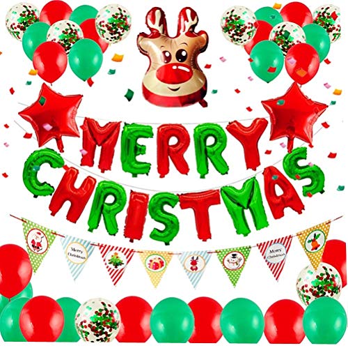 Product Cover LaVenty Set of 50 Christmas Party Decoration Christmas Balloons Christmas Deer Balloons Christmas Party Supplies Christmas Party Banner Merry Christmas Balloons
