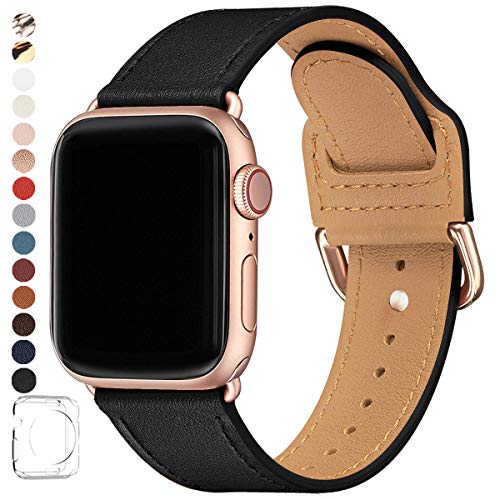 Product Cover POWER PRIMACY Bands Compatible with Apple Watch Band 38mm 40mm 42mm 44mm, Top Grain Leather Smart Watch Strap Compatible for Men Women iWatch Series 5 4 3 2 1 (Black/Rosegold, 38mm/40mm)